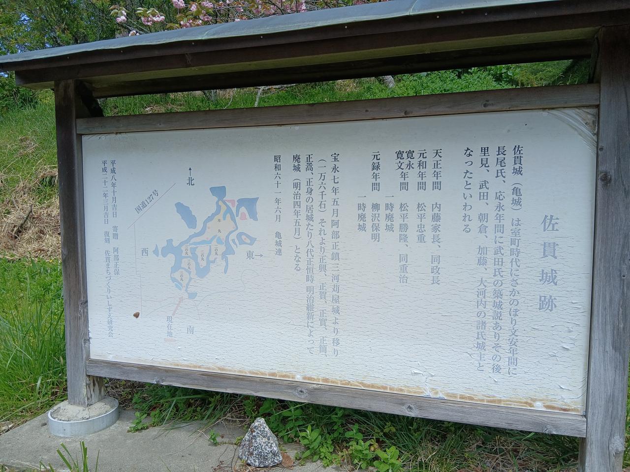 佐貫城跡の案内板。城のうつりかわりを伝える