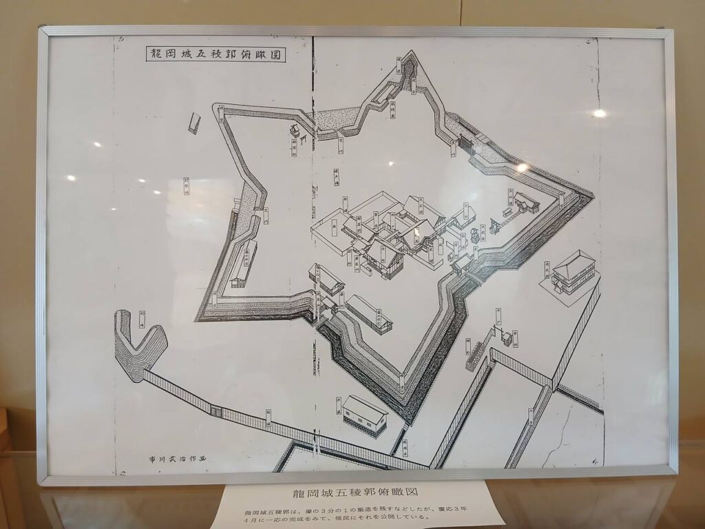 龍岡城五稜郭の俯瞰図。稜堡が鋭く突き出す星形の設計。