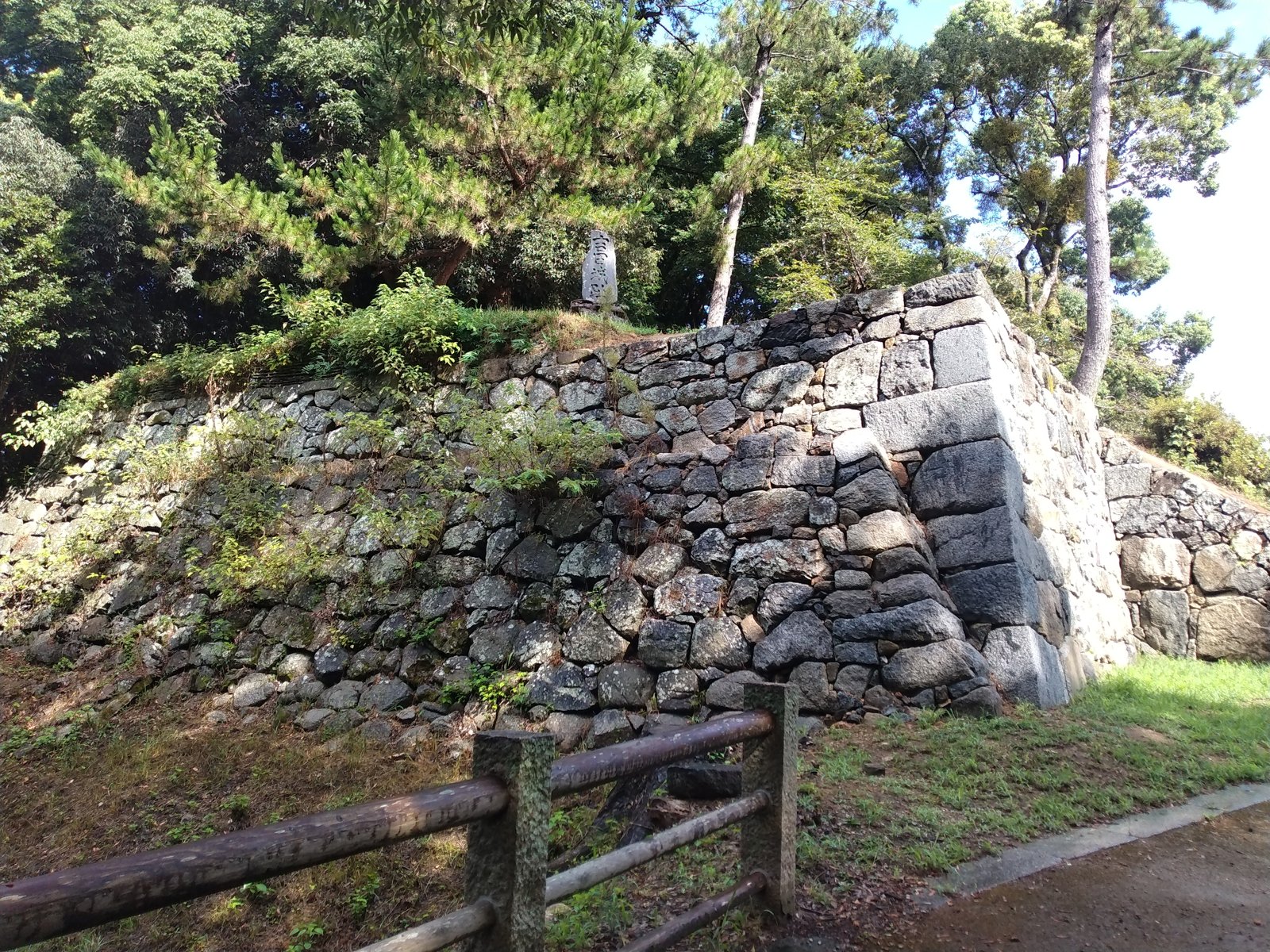 本丸北側の石垣。池田輝政の時代に積まれた野面積が、豊川に向かって立ち上がっている
