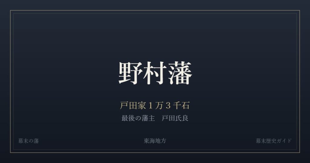 野村藩　戸田家１万３千石　最後の藩主 戸田氏良