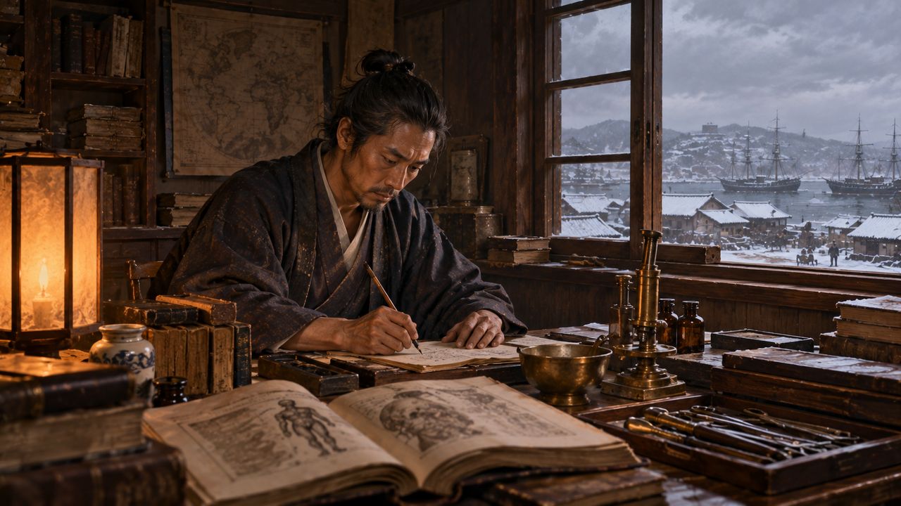 箱館で洋書に向かう蘭方医（イメージ）
