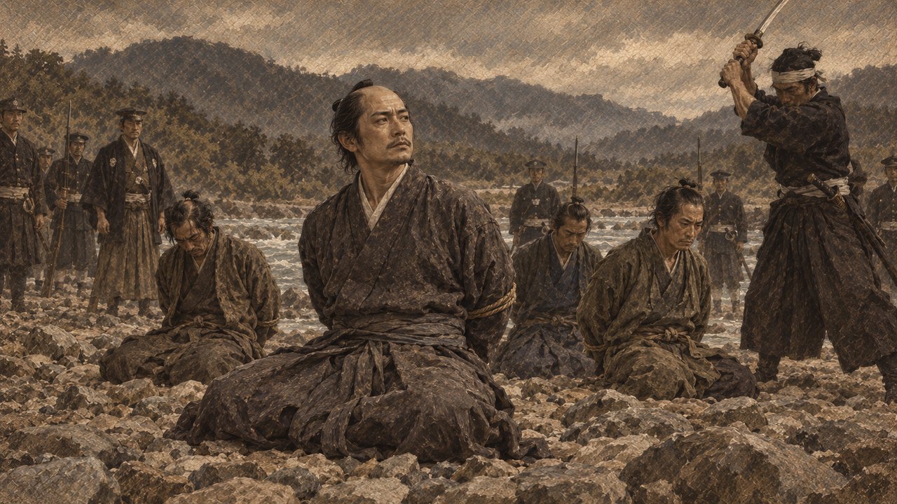 烏川の水沼河原で処刑される小栗忠順と家臣たち