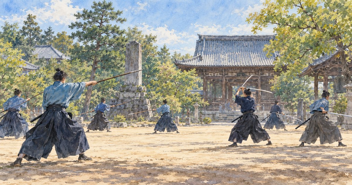 多摩の農村を木刀を担いで歩く若者