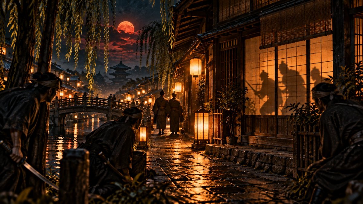 幕末の京都・高瀬川の夜、暗殺の時代（イメージイラスト）