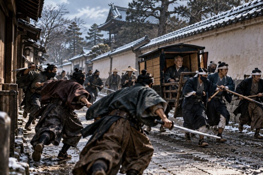 京都・寺町通、横井小楠の駕籠を襲う刺客たち