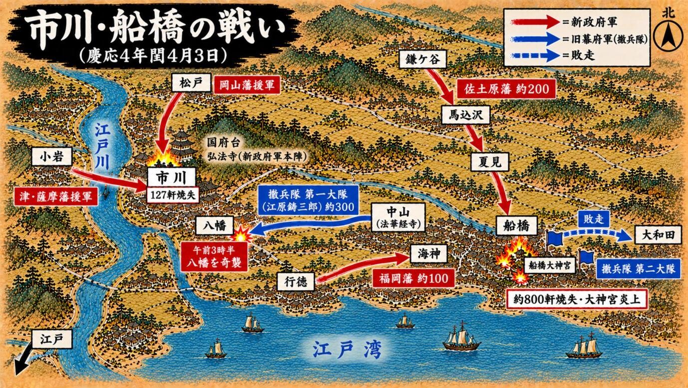 市川・船橋の戦いの進軍図