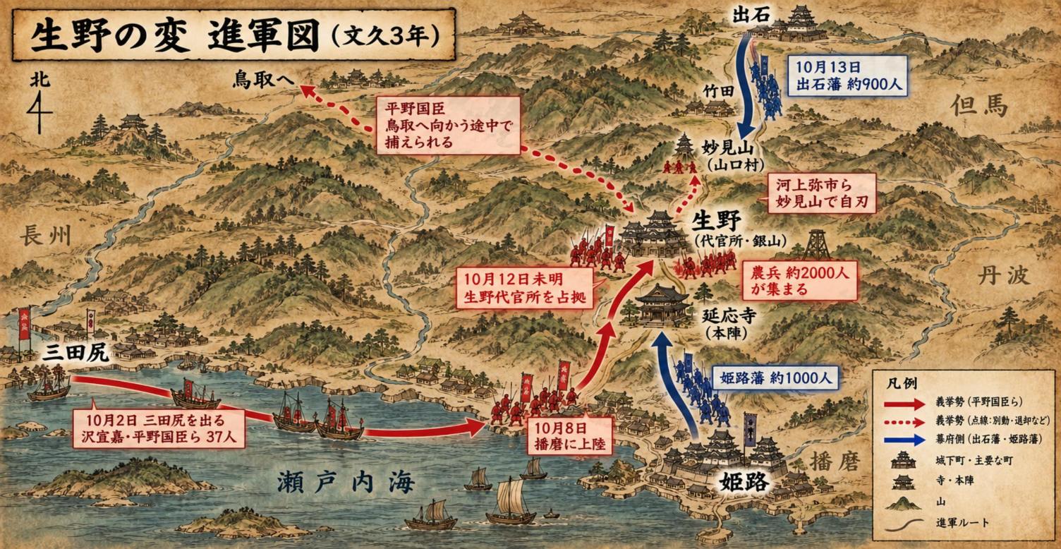 生野の変の進軍図