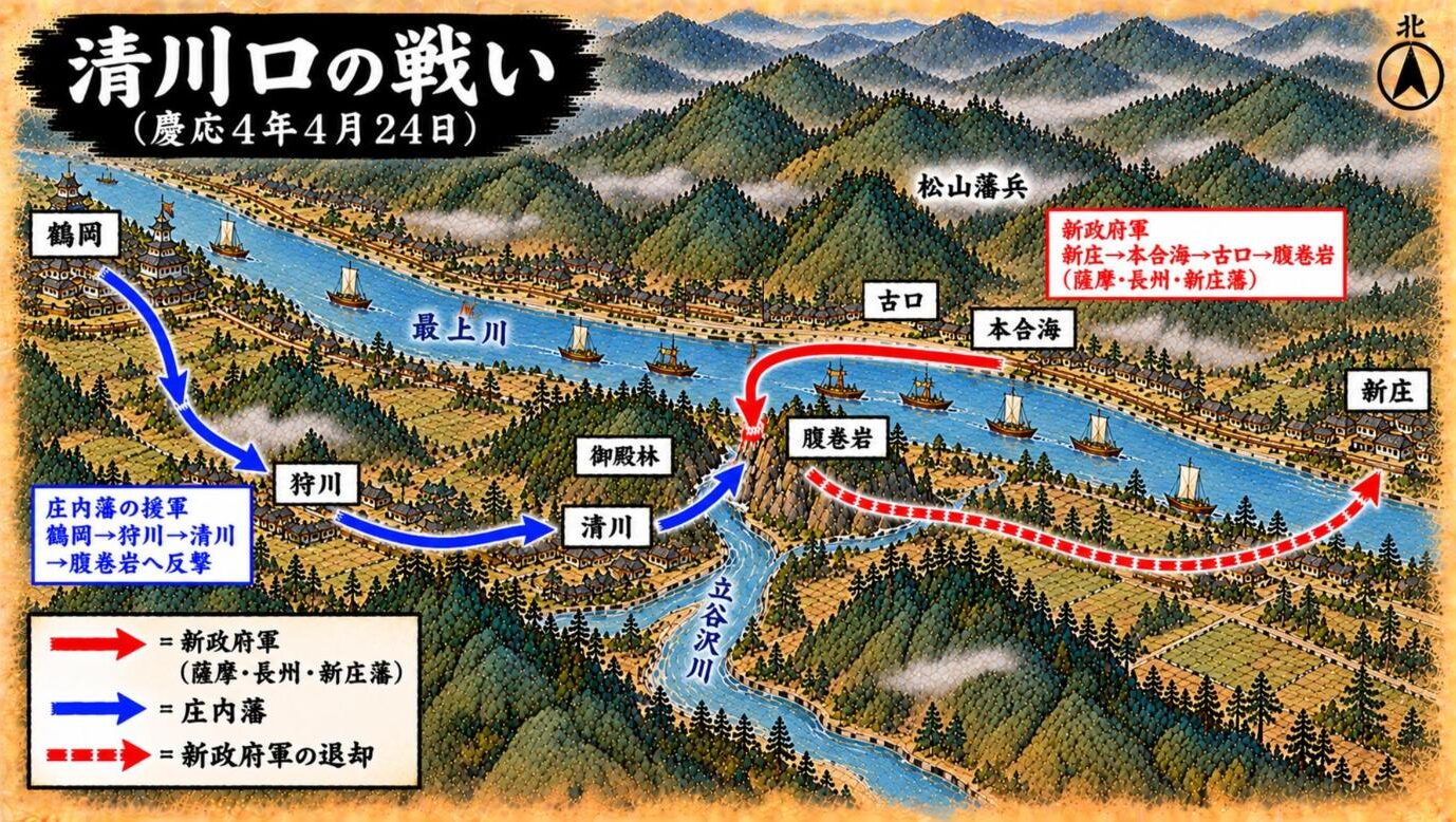 清川口の戦いの進軍図