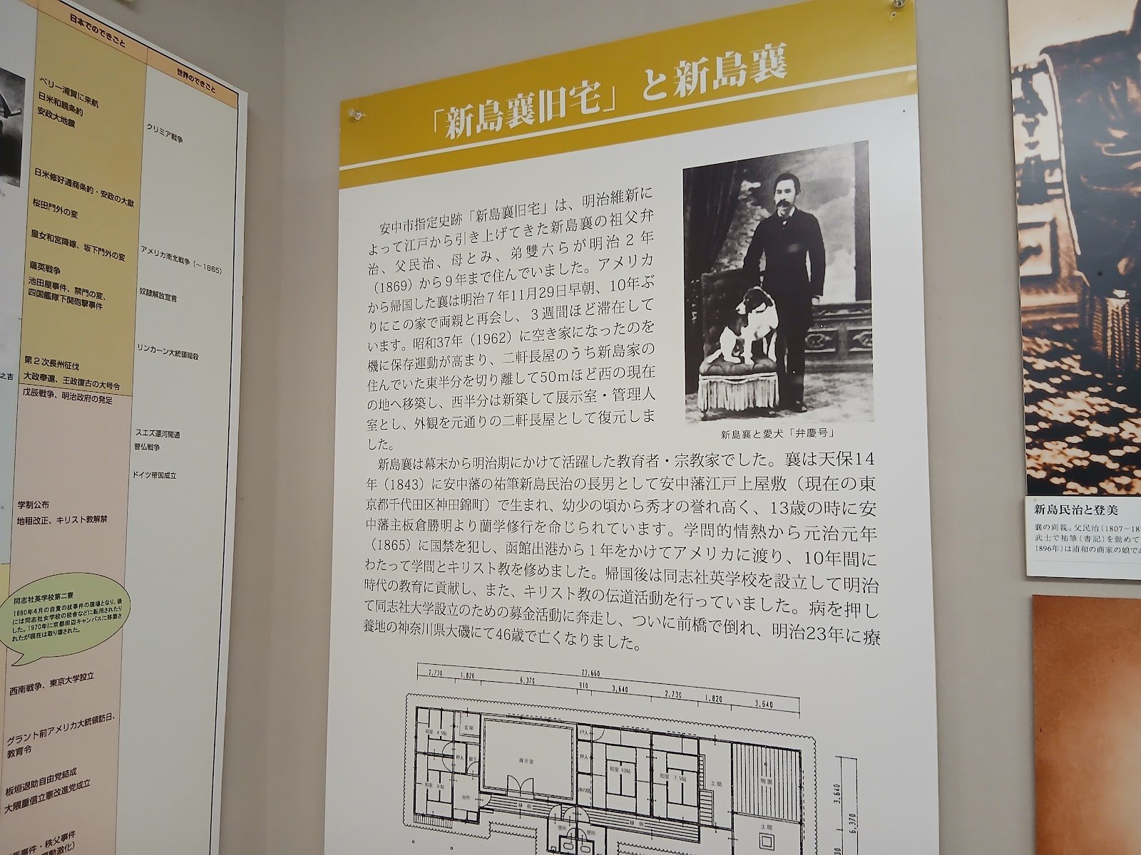 「新島襄旧宅」と新島襄の説明