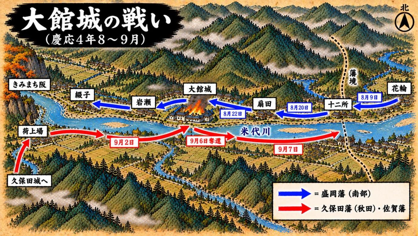 大館城の戦いの進軍図