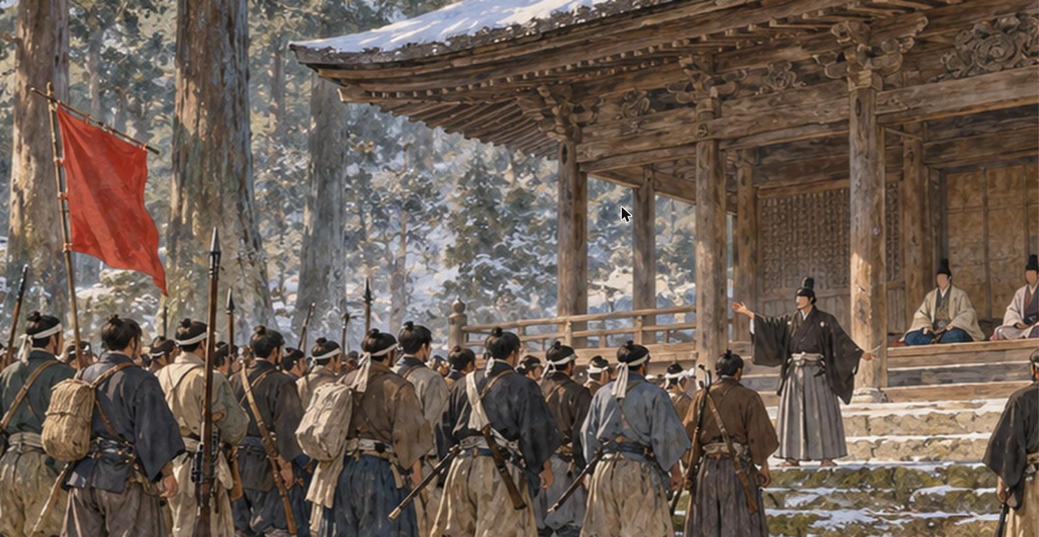 金剛輪寺で結成された赤報隊（イラスト）