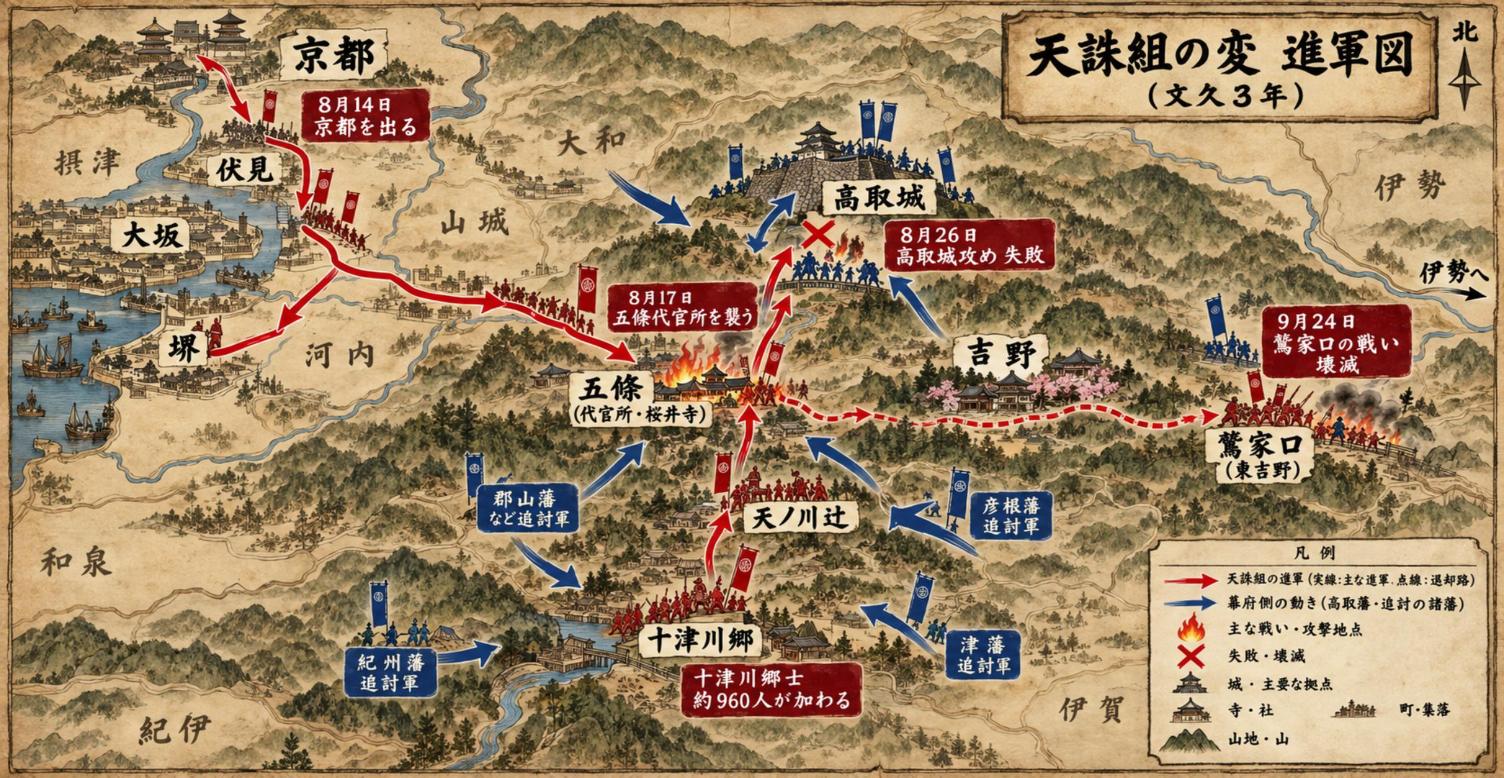 天誅組の変の進軍図