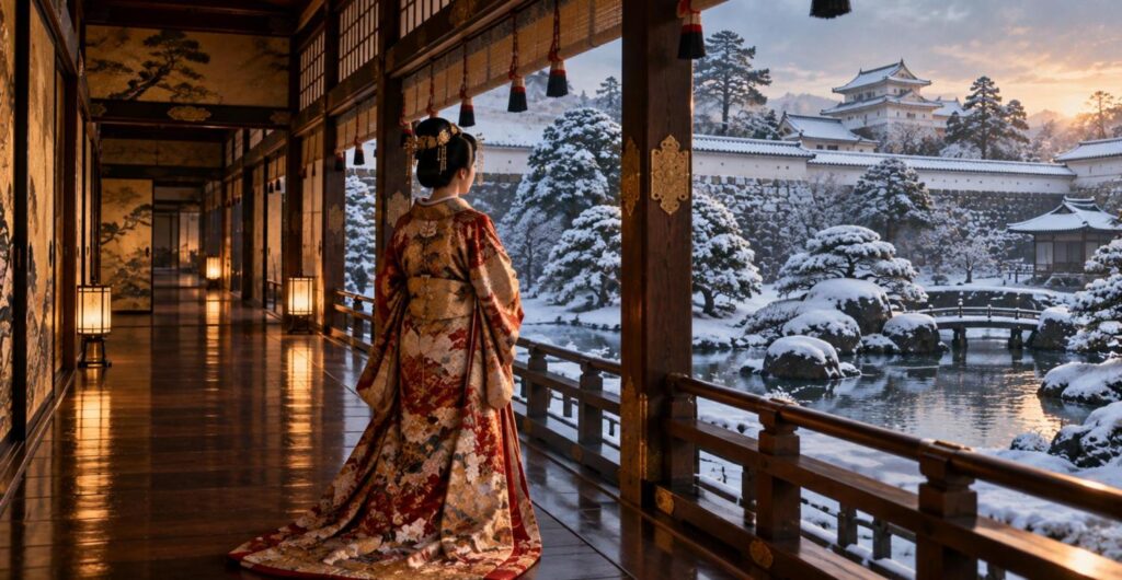 雪の庭を見つめる江戸城大奥の天璋院（イメージ）