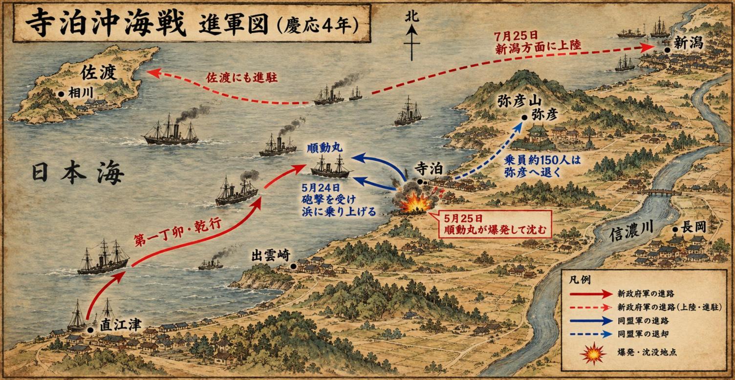 寺泊沖海戦の進軍図