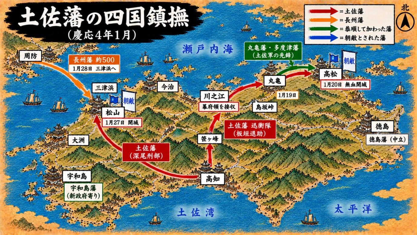土佐藩の四国鎮撫の進軍図