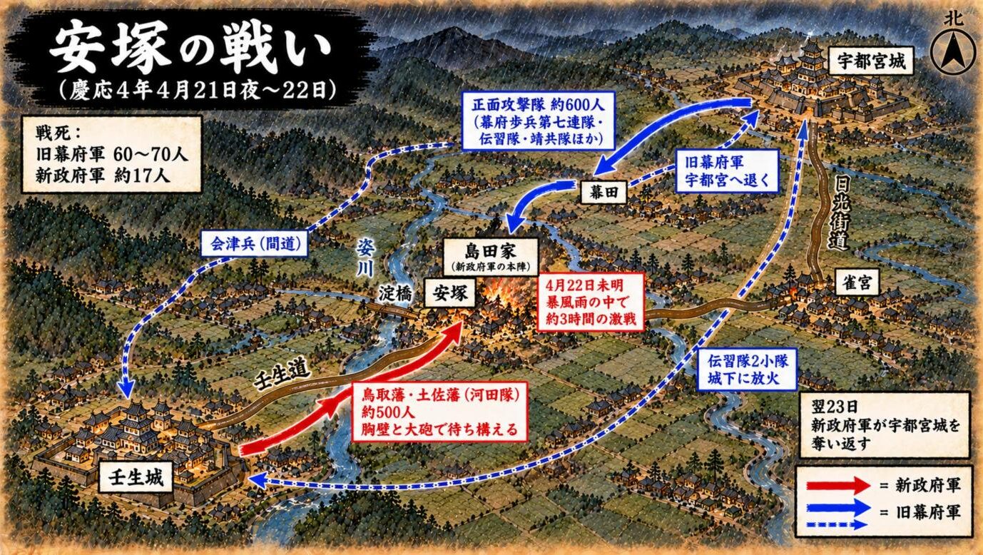 安塚の戦いの進軍図