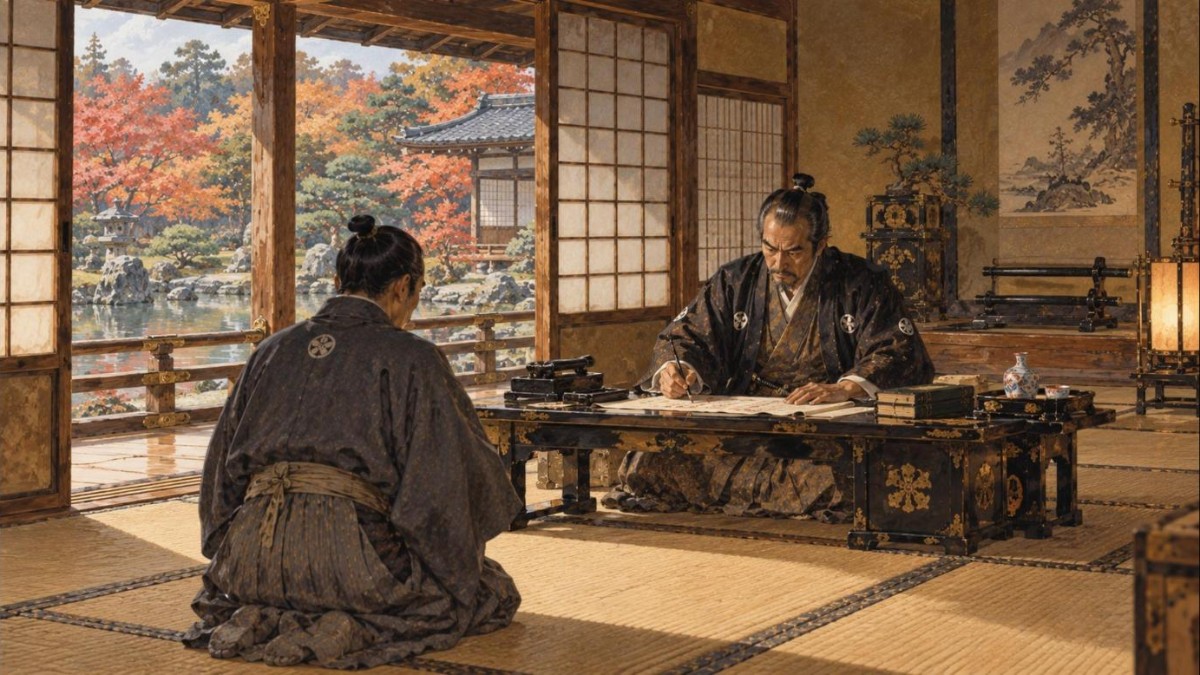 大政奉還の建白書を書く大名(イメージイラスト)